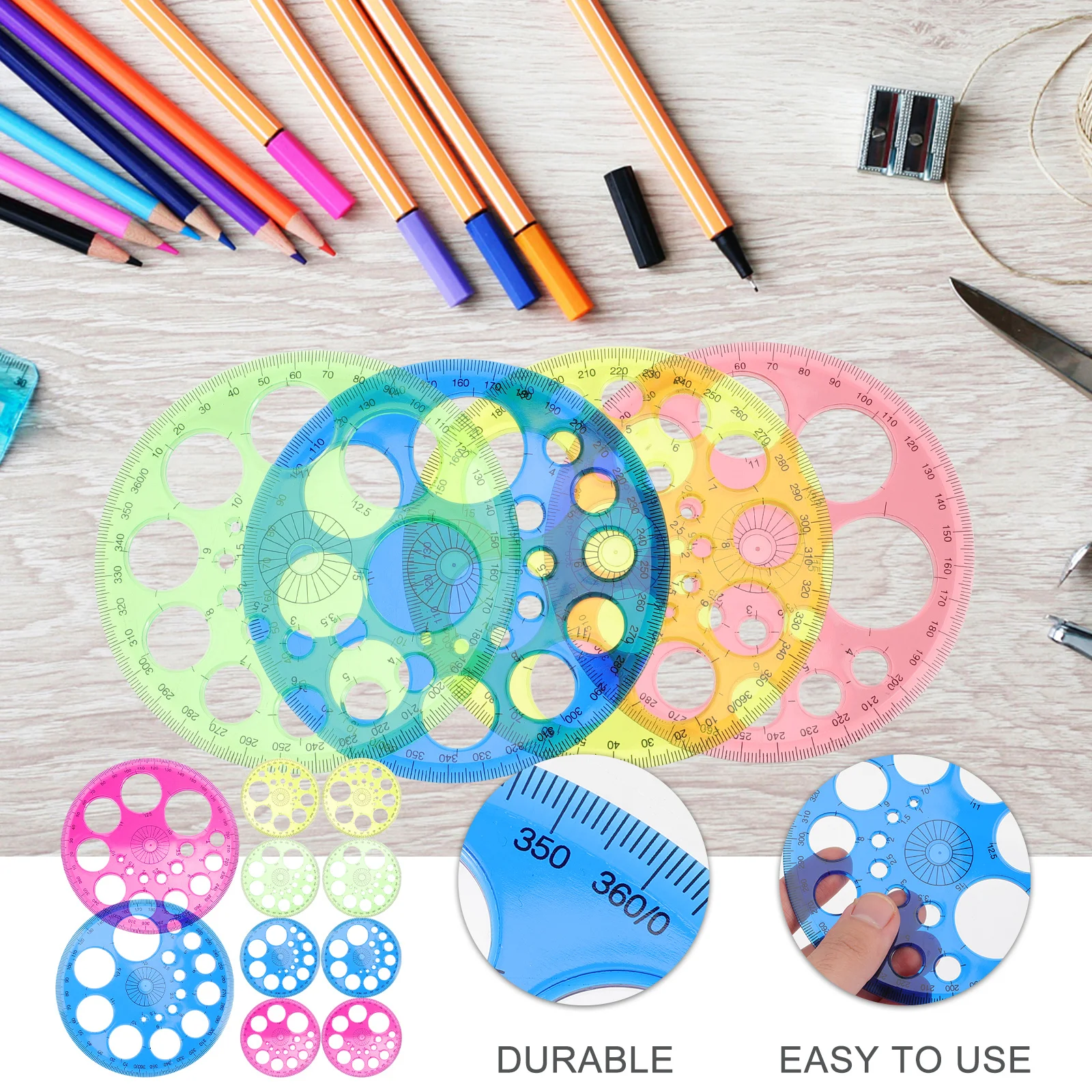 10pcs Degree Plastic Measuring Tool Math Geometry Students Protractor Drafting Ruler Student Portable Scale