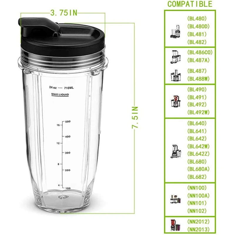 2 Pack Replacement 24 Oz Blender Cups with Lid for Auto IQ BL450 BL480 NN102 Blender Accessories-A79M view 5