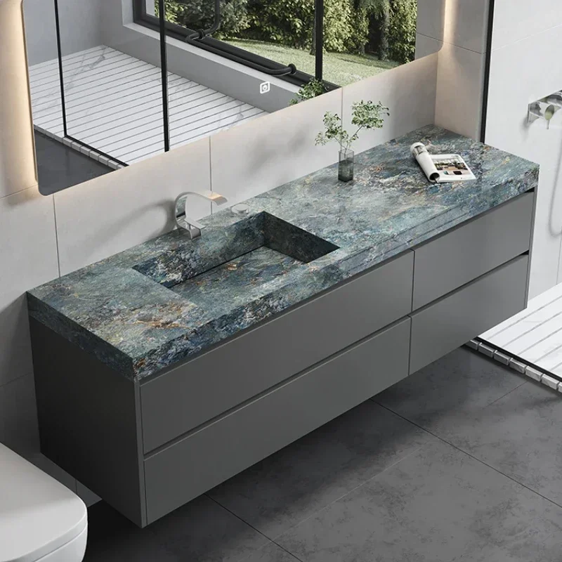 Design Bathroom Table Stone Plate Integrated Bathroom Cabinet Combination Hand Washing Washbasin Modern Simplicity