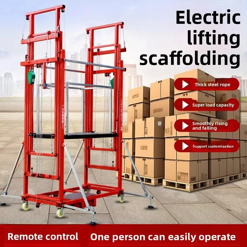 Electric Scaffolding Battery Powered Portable Lift Scaffold With Lockable Wheels Easy Move For Home Renovation Construction