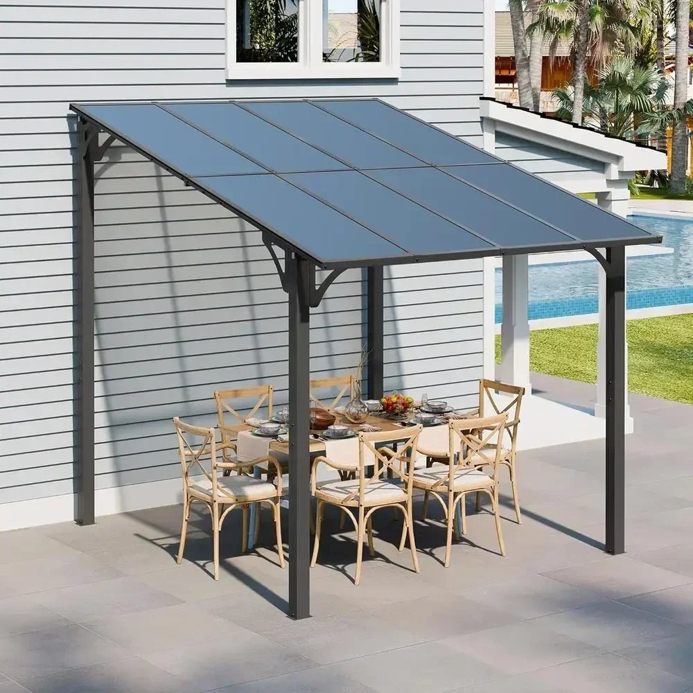 Outdoor Pergola with Sloped Roof, Large Wall-Mounted Heavy-Duty Awning for Patio and Deck
