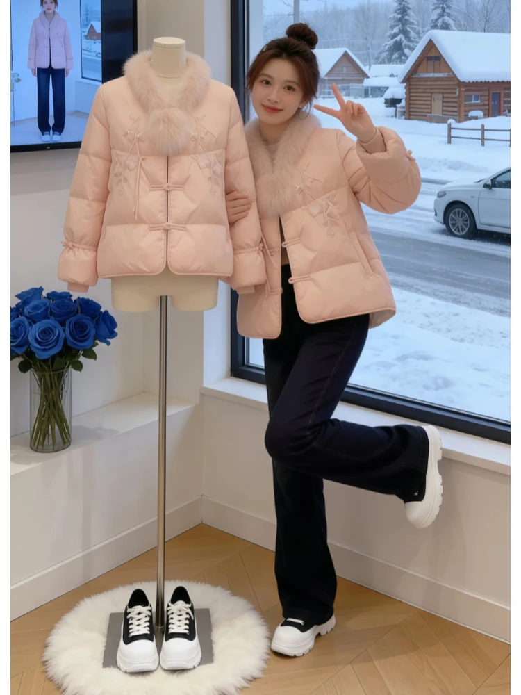 

Новая китайская утепленная хлопковая куртка с вышивкой, женская свободная короткая верхняя одежда, элегантное зимнее пальто в корейском стиле, утолщенное