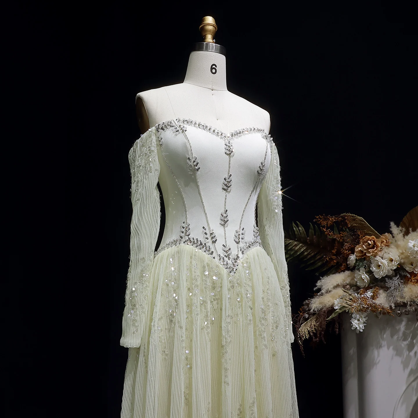 Sharon Said Elegantes Sweetheart-Abendkleid mit Transparenten Langen Ärmeln und Perlen für Hochzeiten, Partys und Bälle SS628 Maßanfertigung – Detail 11