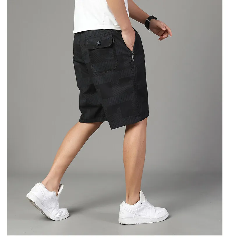 Große Größe Herren Casual Shorts Sommer leichte Shorts Outdoor-Sport Cool atmungsaktiv Strand entspannte Passform Baumwolle Cargo-Shorts – Detail 8