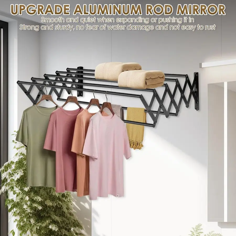 Wall Mounted Clothes Drying Rack, 130 lbs Large Capacity Rustproof Retractable Collapsible Drying Rack Easy Install with 7 Dryin