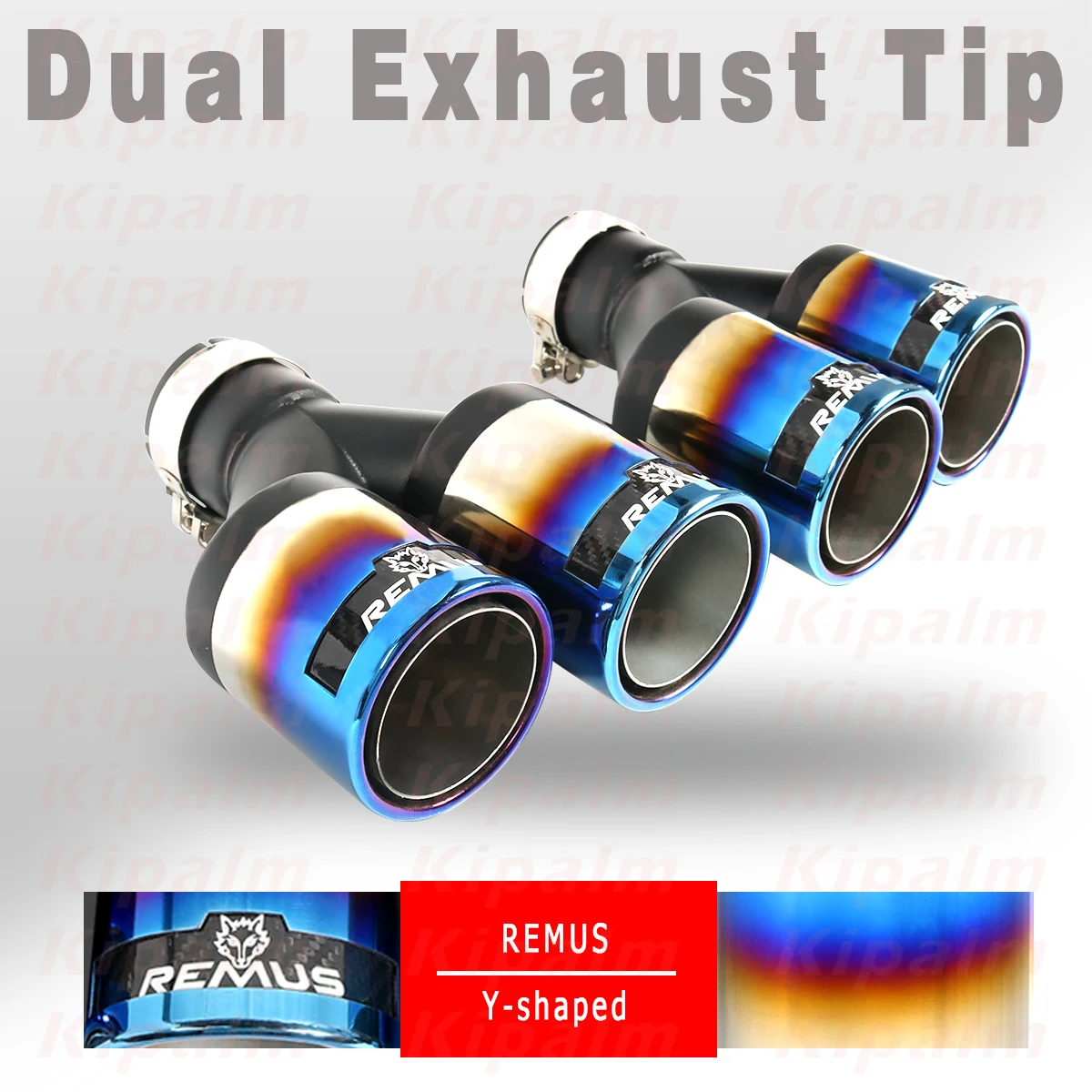 1 Parça Evrensel Y Tarzı Çift Yanmış Mavi Paslanmaz Çelik Egzoz Borusu Kıvırcık Kenar Çift Parlak Araba Susturucu Ucu