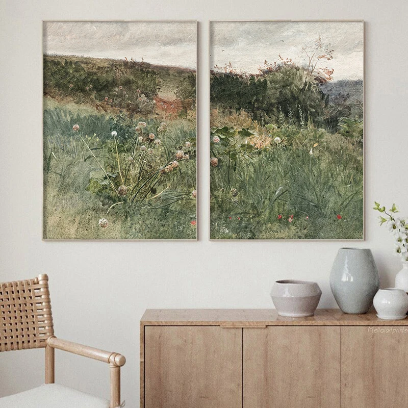 Bed of Poppies Print Vintage Wildflower Field Landscape Oil Painting Canvas Posters Spring Meadow Prints Farmhouse Wall Decor