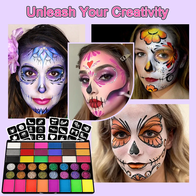 Water-Based Fluorescent Body Paint-Safe,Vibrant Colors for Face & Body Art-Quick Dry & Easy Wash Off,for Chirldren and Adult