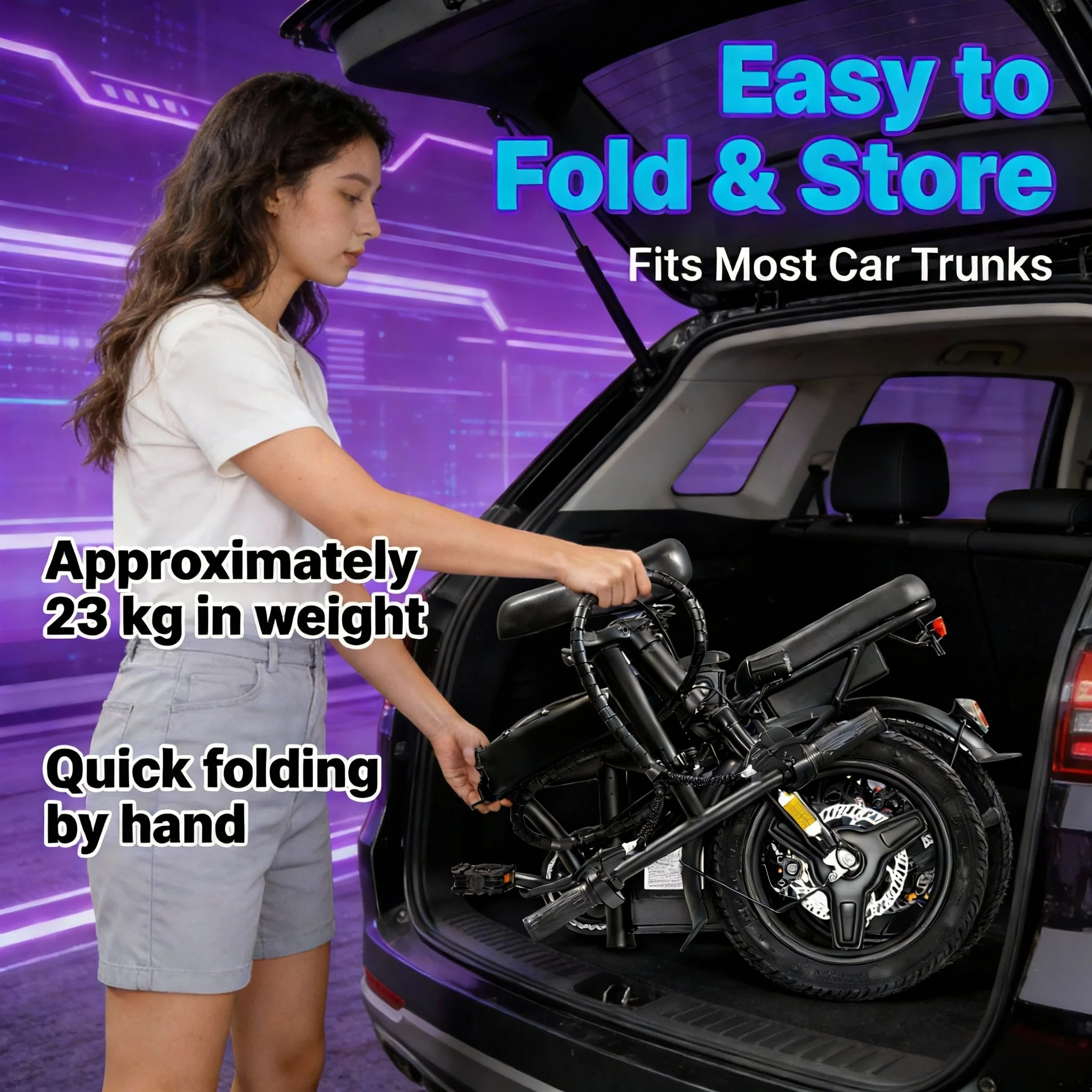 T5 14Inch Folding Electric Bike for Adult Commuters 48V 750W Peak 20MPH 18-22 Miles Range Disc Brake Lightweight E-bike