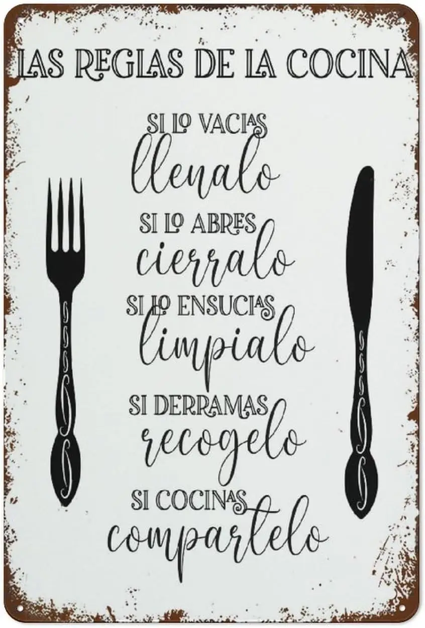 Letrero de metal, letreros vintage, cocina española, impresión para pared, decoración del hogar, decoraciones retro y divertidas para granja, oficina, club, poste.