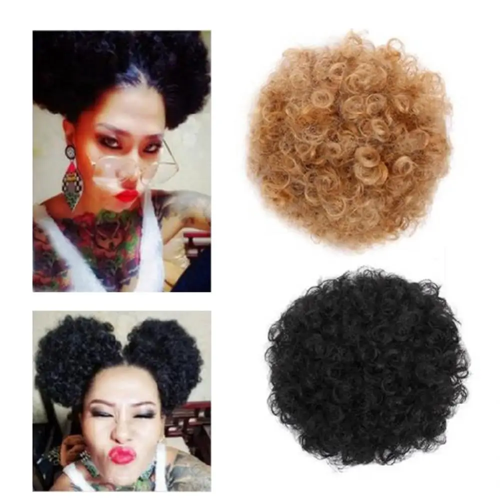 Women Short Curly Synthetic Afro Ponytail Big Hair Extension Full Wig Hairpiece Puff Chignon Ponytail Small To Big Kinky Curly