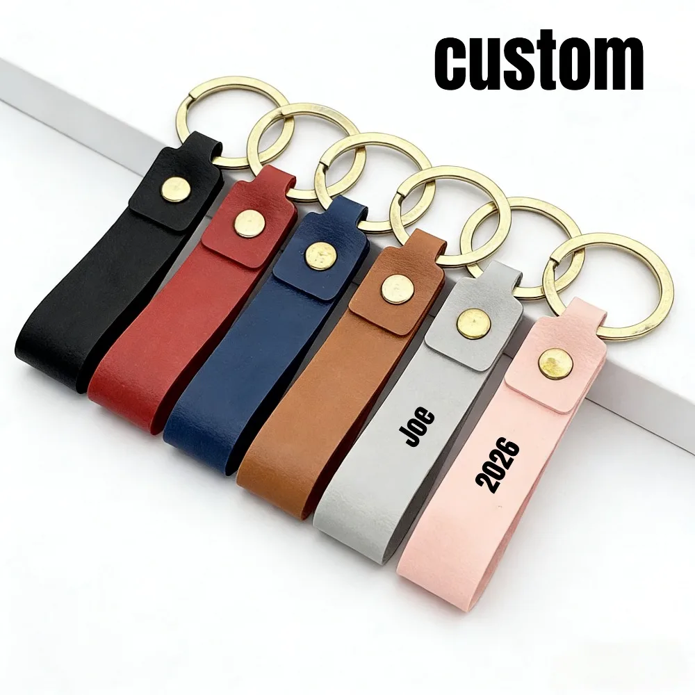 

Solid Color Custom PU Leather Keychain Personalize Laser Engrave Key Chain Men Women Pendant Waist Wallet Keyring Wholesale Gift