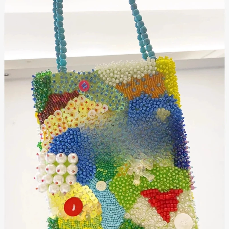

Green bear DIY beaded bag, high-end material bag, dopamine handbag.