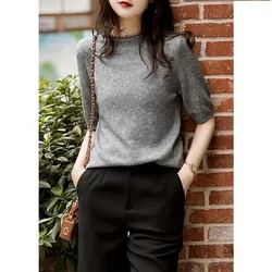 Fashion Casual Knitted Shirt Women Clothing Summer Tops Simple Solid Loose Short Sleeve Office Lady Blouse Chemise Femme 13777