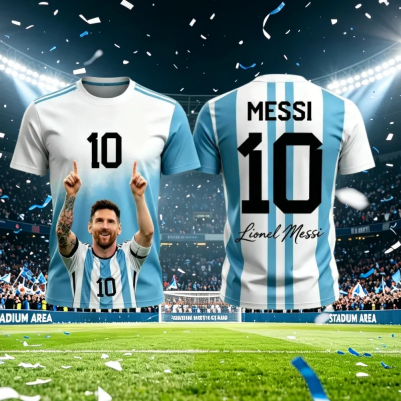 Summer New Messi Style 3D Print Football Jersey Men Women Short Sleeve T-shirt Loose Comfortable Sports Wearing Family Kids Tees