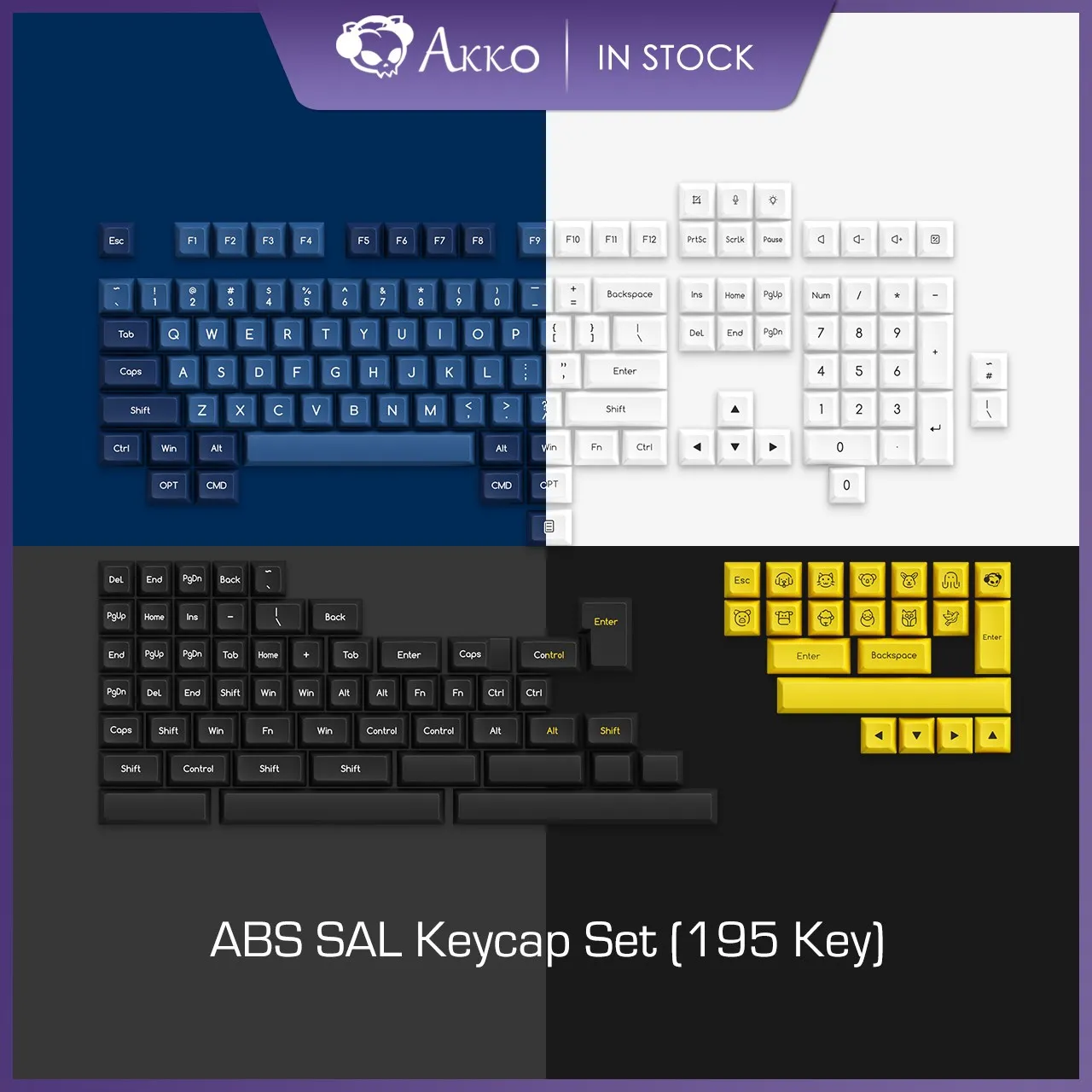 Akko MX 기계식 키보드용 ABS 키캡 세트, SAL 프로파일 195 키 ANSI ISO 레이아웃, 활, WOB, 오션 스타, 블랙 앤 골드