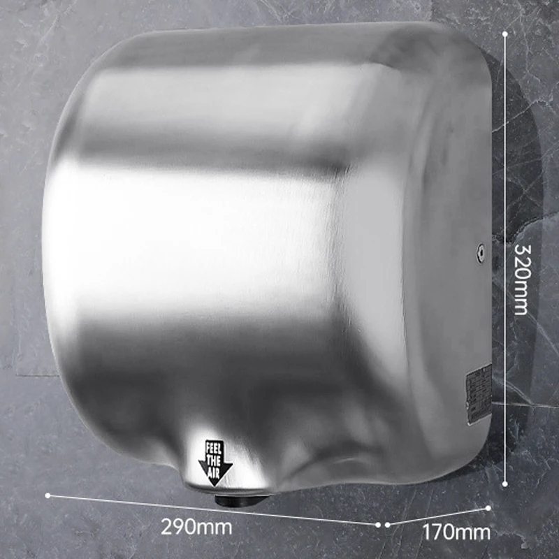Wall-Mounted Stainless Steel Hand Dryer Smart Infrared Sensor Dryer Fully Automatic High-Speed Dryer Air Intake Filter