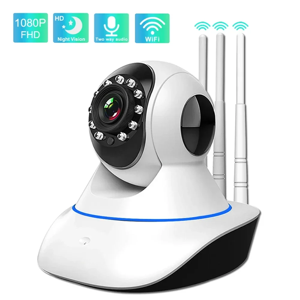 เสาอากาศ IP Wi-Fi กล้องรักษาความปลอดภัยป้องกันการเฝ้าระวัง Camera1080p IP Wi-Fi กล้องถ่ายรูปอินฟราเรด360 ° การหมุน3เสาอากาศ3