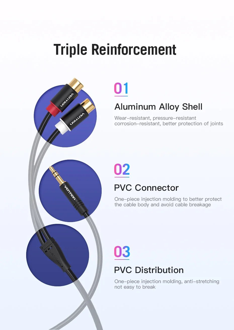 Vention 3,5 mm Stecker auf 2 Cinch-Buchse AUX-Kabel RCA-Buchse Splitter Audio Y-Kabel für iPhone Computer Lautsprecher Stereo 3,5 Kabel RCA – Detail 6