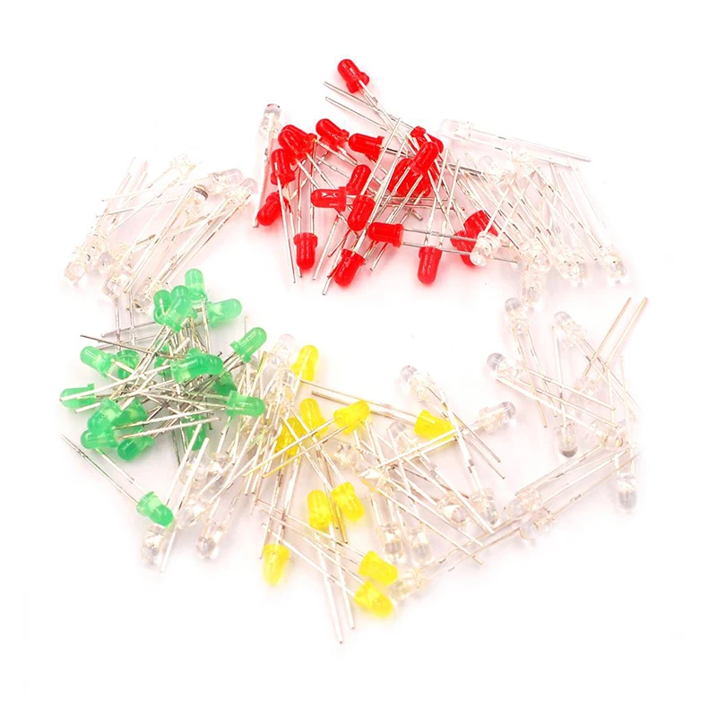 100pcs 5color X 20pcs  3mm  LED Light Assorted Kit DIY LEDs Set White Yellow Red Green Blue