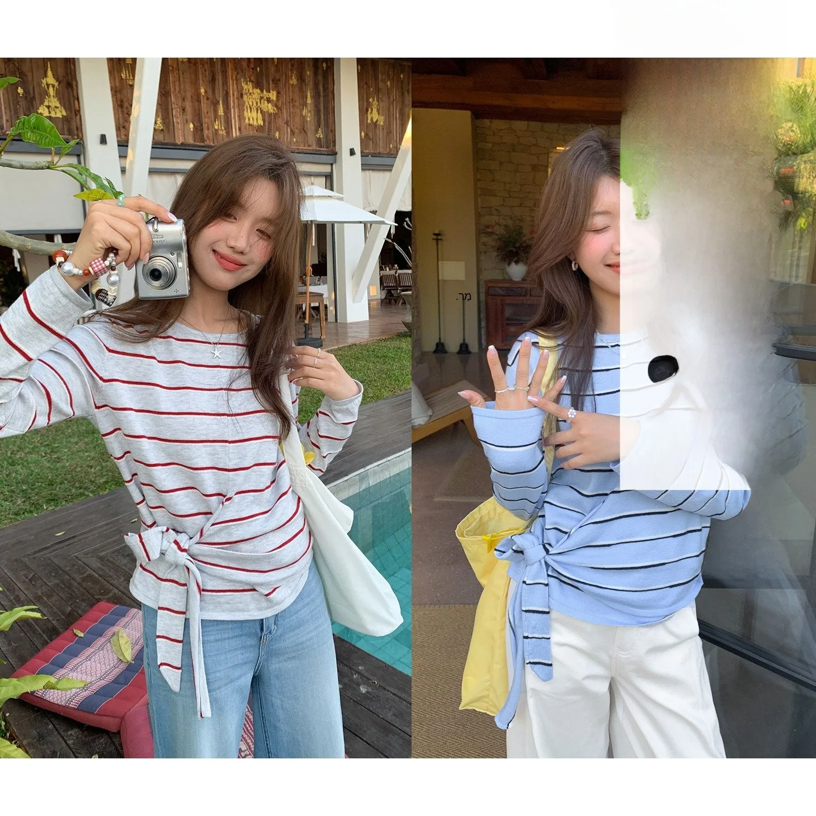 

Женский вязаный шерстяной топ Sisilyon с поясом, приталенный, в полоску, легкий, дышащий, в корейском стиле, повседневный, с длинным рукавом