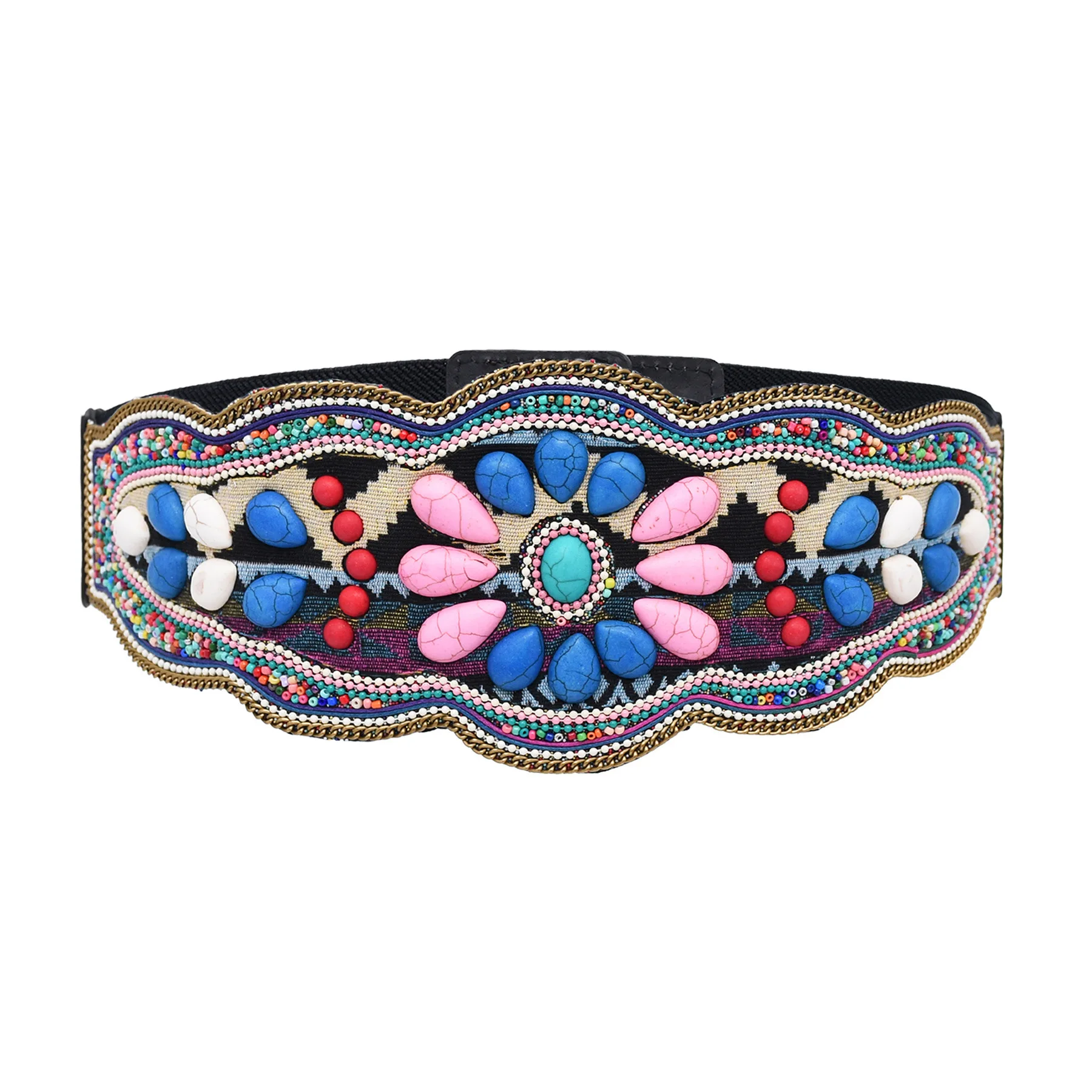 Handmade Waistbands Boho Ethnic Elastic Waist Belt Resin Beads Flower Belly Waist Chains Dress Belts Indian Party Body Jewelry