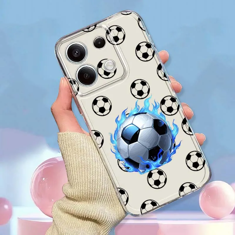 Etui na telefon z kreatywnym wzorem piłki nożnej dla Xiaomi Redmi Note 8 8T 9 9T 11E 12 13 14 Pro Plus Turbo 5G, modne, przezroczyste, z TPU