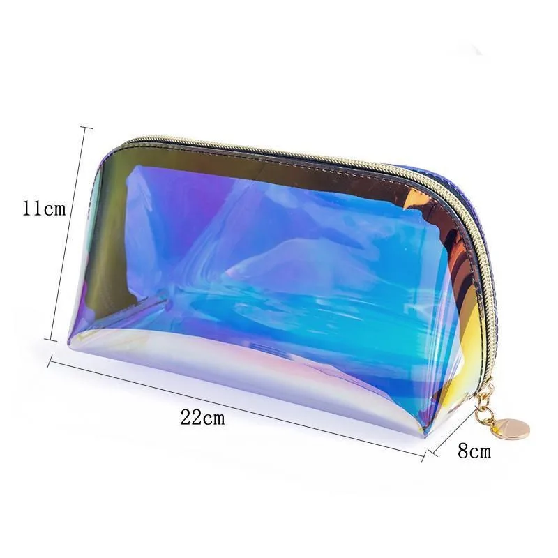 PVC Waterproof Transparent Cosmetic Bag Toiletry Makeup Bag Organizer Female Girls Laser Color Zipper Wash Make Up Beauty Case