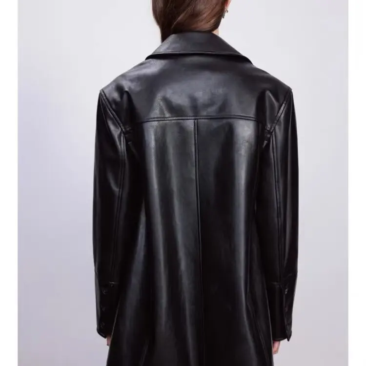 ZBZR Faionable Leather Jaet ort irt Collar Autumn Winter New Women's Ele Simple Sle Polyester Fiber Coat