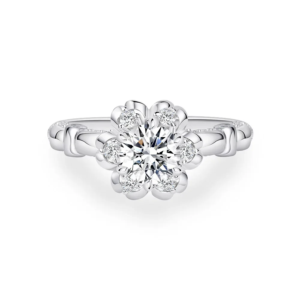 

HOT SALE S925 Silver 6mm Round White G Color 1-carat High Carbon Diamond Ring, Fashionable and Versatile Wedding Jewelry