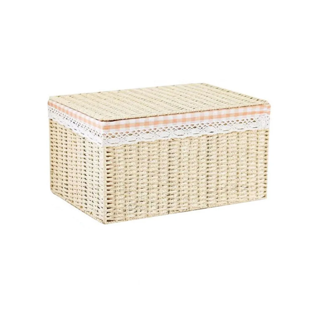 

imitate rattan weave Foldable Storage Bin Plaid lining Multifunction Laundry Storage Basket Space Saving Large Capacity