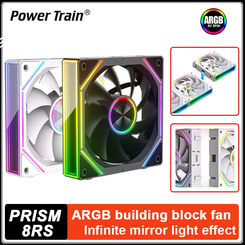 

Power Train PRISM 8RS ARGB Корпусный вентилятор 12 см ШИМ Тихий встроенный строительный блок Вентилятор охлаждения с холодным вытягом AURA SYNC