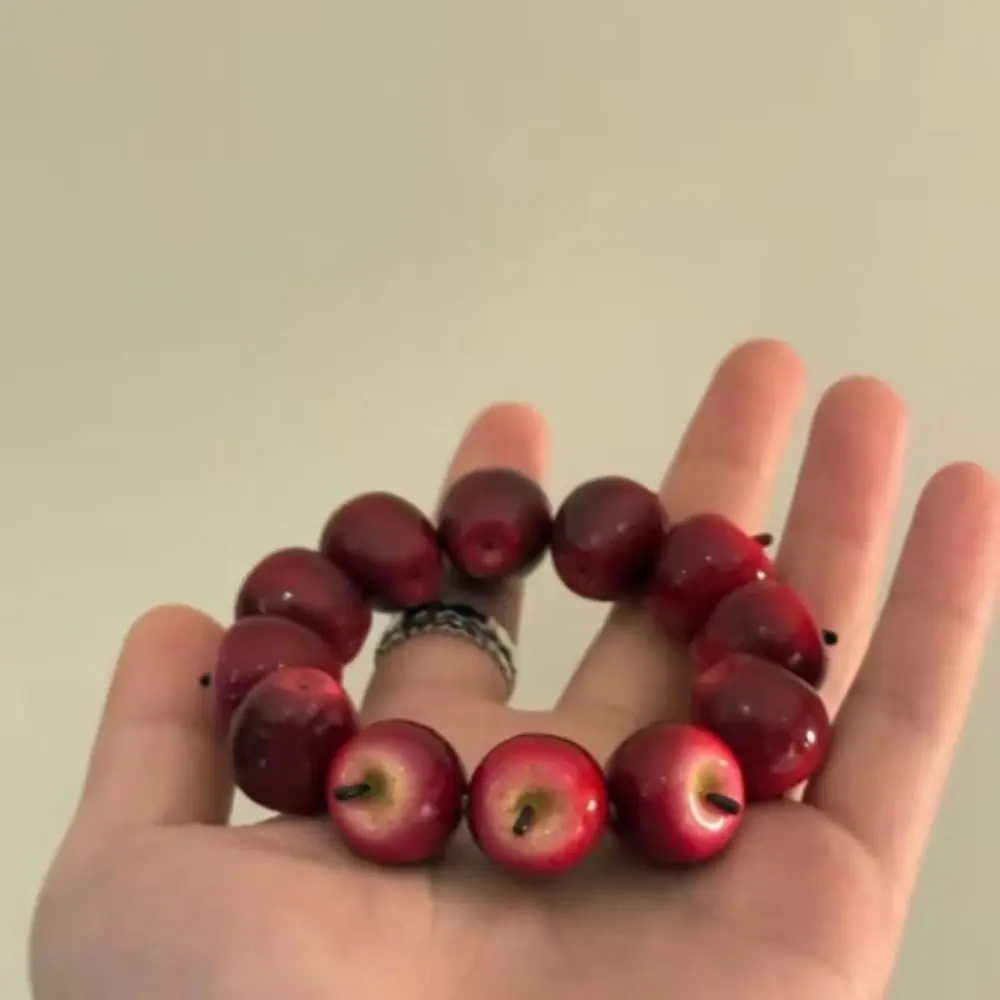 Resin Fruit Resin Bracelet Elastic Rope Cartoon Summer Dopamine Wrist Jewelry Wine Red Y2K Beaded Bracelet