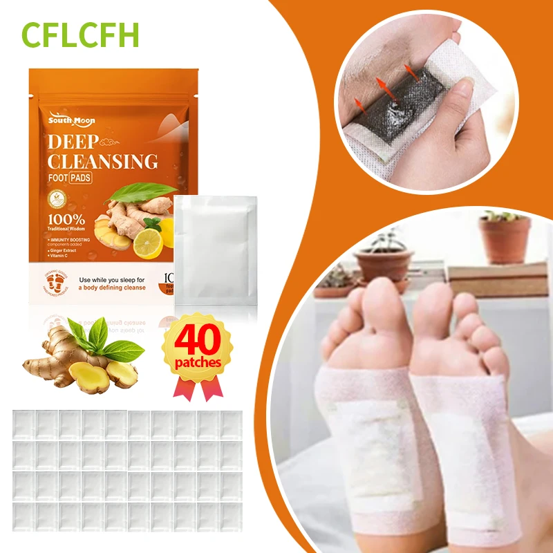 

40Pcs Detox Foot Patches Deep Cleansing Slimming Stress Relief Natural Ginger Sticker Body Toxin Detoxification Feet Pads