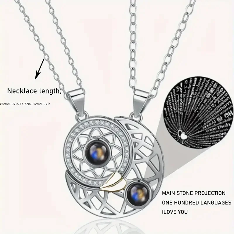 2 Pcs/set 100 Kinds Of Language I Love You Pendant Necklace For Women Magnetic Best Friends Geometry Choker Adjustable Pendant