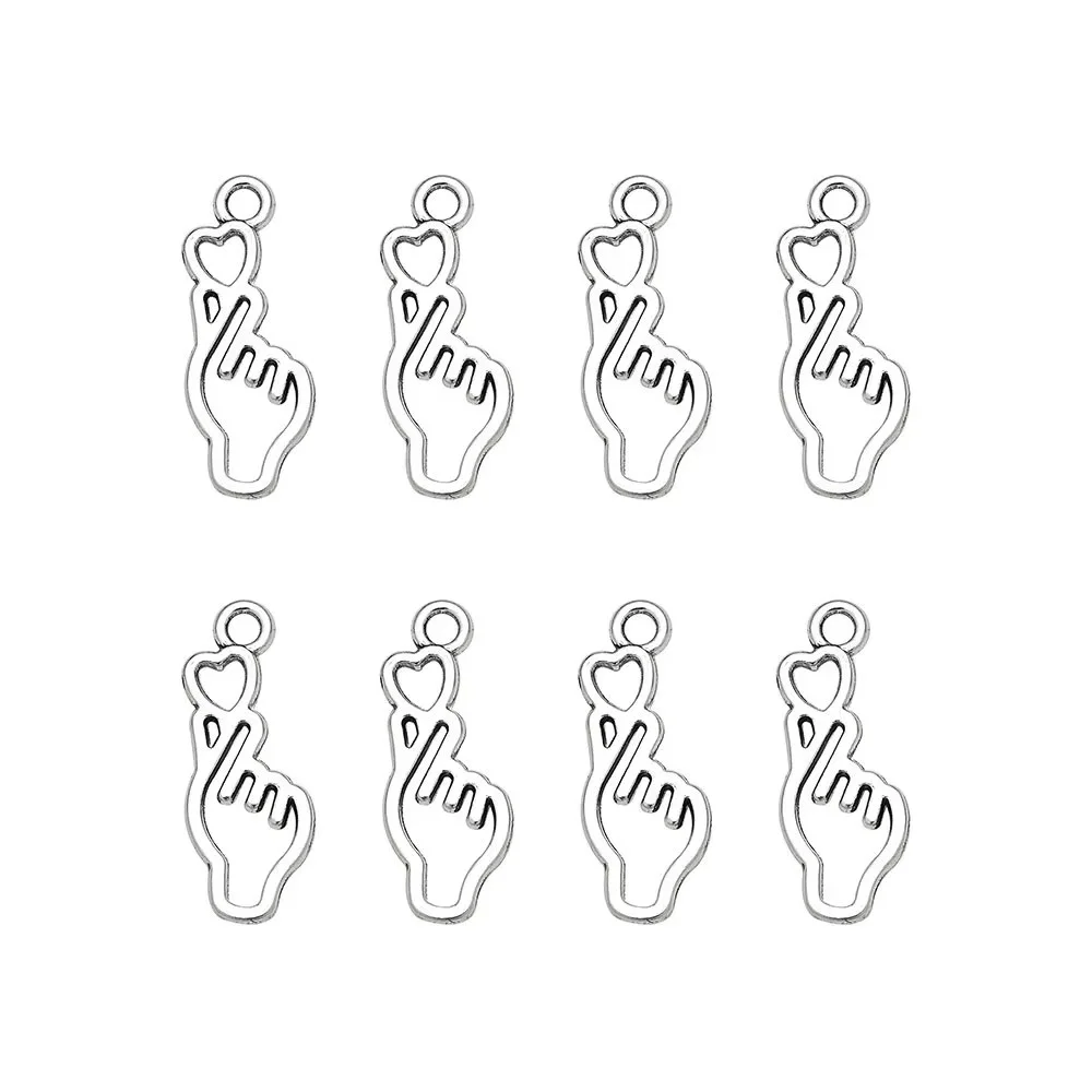 20pcs/Lots 8x22mm Antique Metal Hand Heart Love You Charms Cute Korean Craft Pendant For DIY Jewelry Making Supplies Accessories