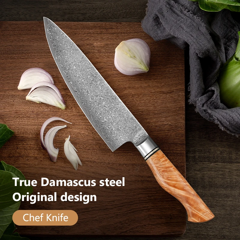 

8” Chef Knife Japanese 67 Layers Damascus Steel Super Sharp carbon steel Kitchen KnifeHigh quality figured sycamore wood handle