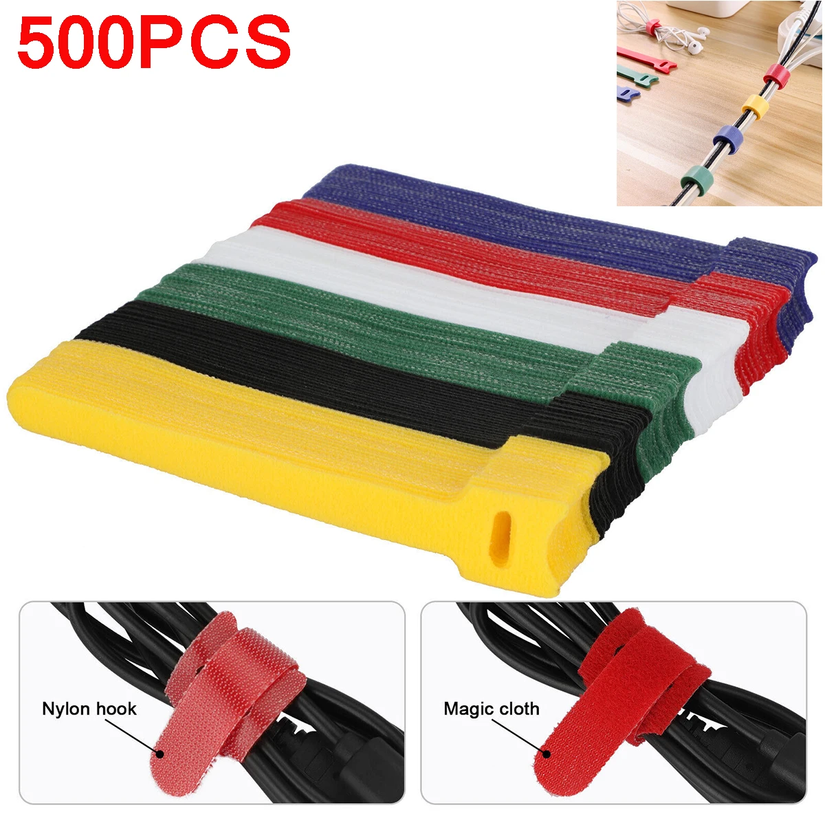 

500Pcs Plastics Cable Ties Releasable Colored Reusable Cable ties Nylon Loop Wrap Zip Bundle Ties T-type Cable Tie Wire Clamps
