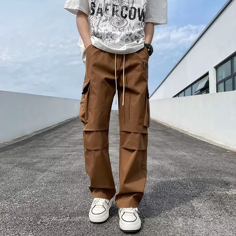 Herren Cargohose Y2k Schwarz Hip Hop Lose Streetwear Hose Herren Jugendstil Gerades Bein Lässige Hose mit mehreren Taschen für Herren 405