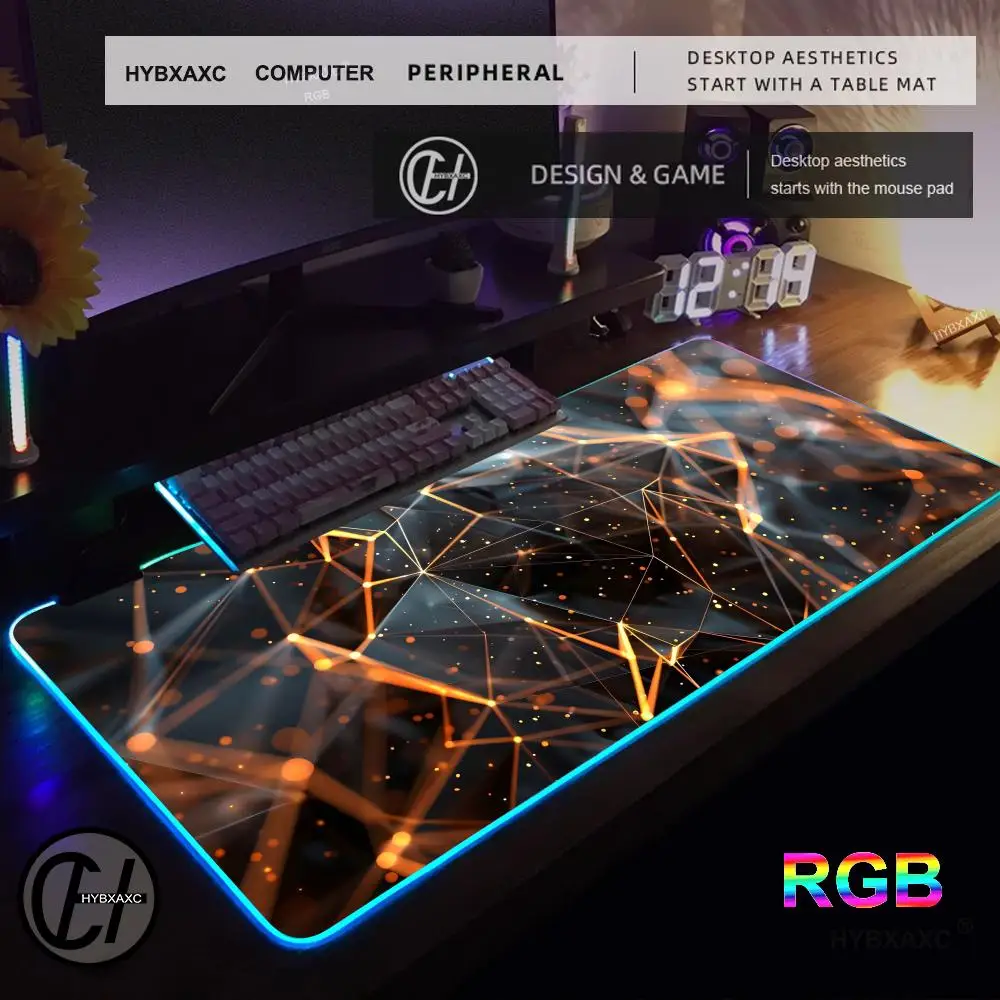 Polygons Mouse Pad RGB Gaming Mouse Pad Meja Tikar HD Gamer Lampu LED Besar XXL MousePads PC Komputer Karpet