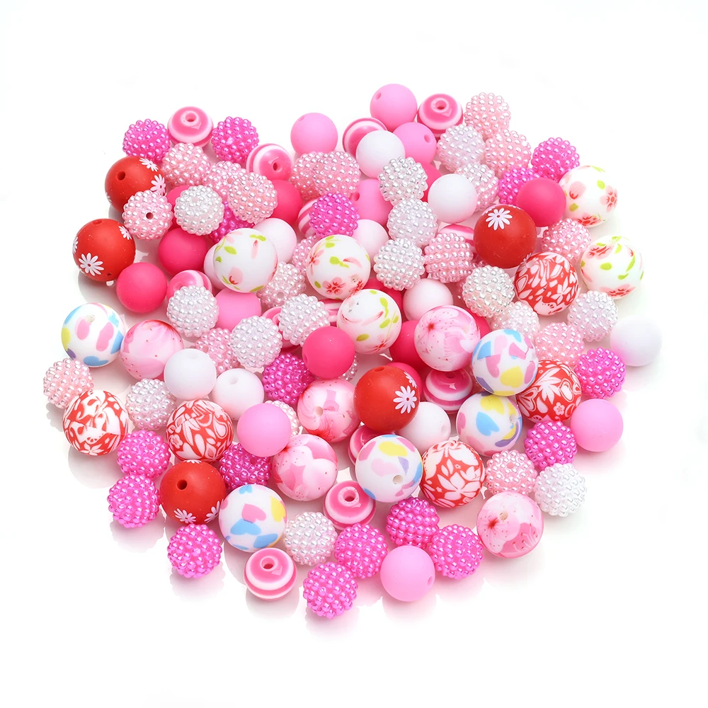 80Pcs Pink Seires Acrylic & Silicone Beads Floral/Heart/Stripe/Textured Mixed Beads for DIY Jewelry Beaded Pen Keychain Crafts view 3