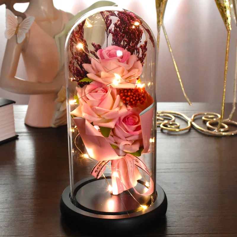 Preserved Rose Flower Light Up Eternal Rose in Glass Dome for Mom Girlfriend Wife Grandma Valentine’s Day Birthday Wedding Gifts