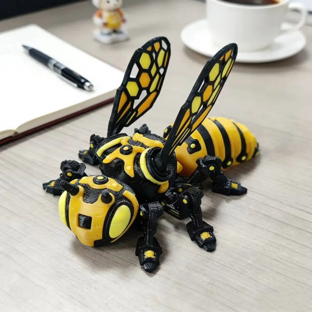 Abeja Mecánica Impresa en 3D con Alas Desmontables y Articulaciones Móviles, Juguete de Abeja Articulada Estilo Cyberpunk, Juguete de Abeja Articulada Simulada