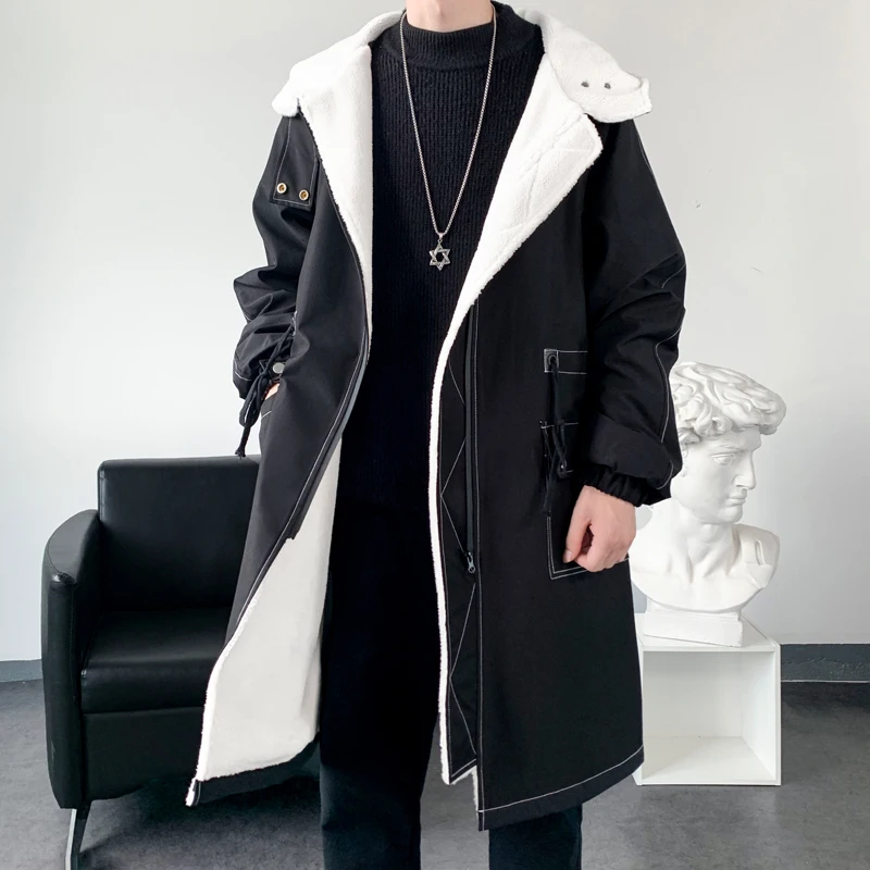 2022 Winter Coat Men Hooded Thick High Quality Trench Coat Men fashion Windbreakers Casual Jackets Hip Hop Streetwear Coat S-3XL