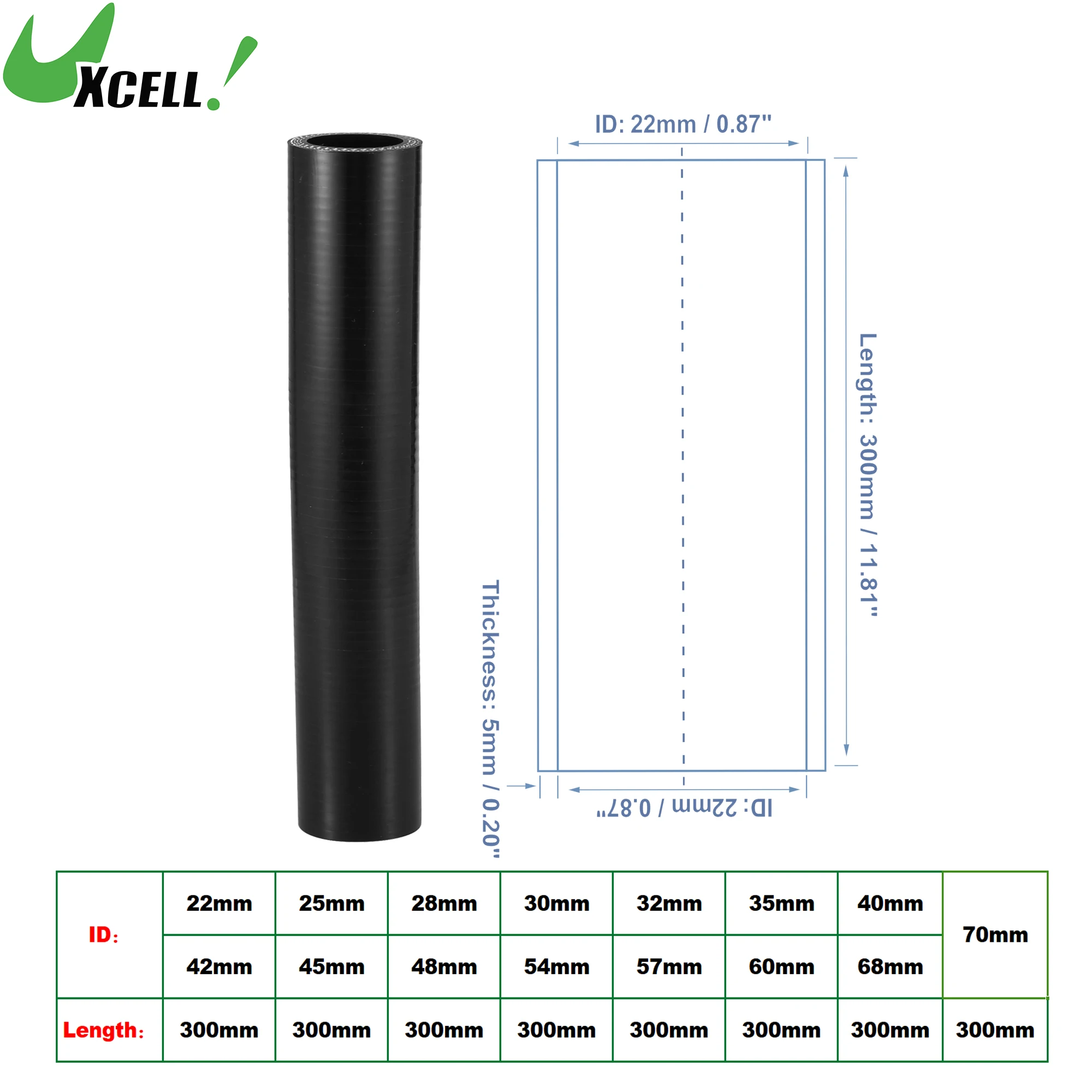 

UXCELL 0 Degree 22mm 28mm 32mm 42mm 54mm 60mm 68mm 70mm ID 300mm Length Car Silicone Hose Coolant Hose Universal Black