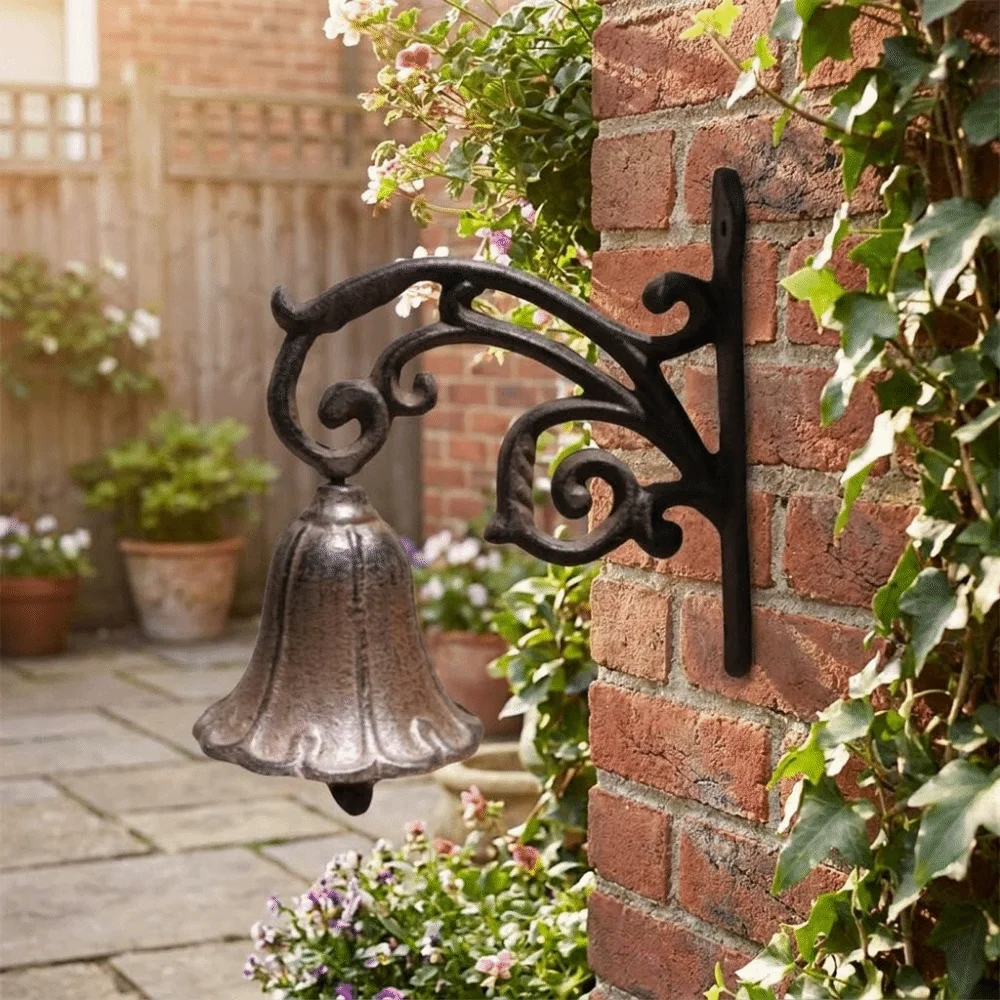 Rustic Style Flower Shaped Doorbell Shaking Distressed Finish Cast Iron Door Bell Clear Loud Ringing Weatherproof