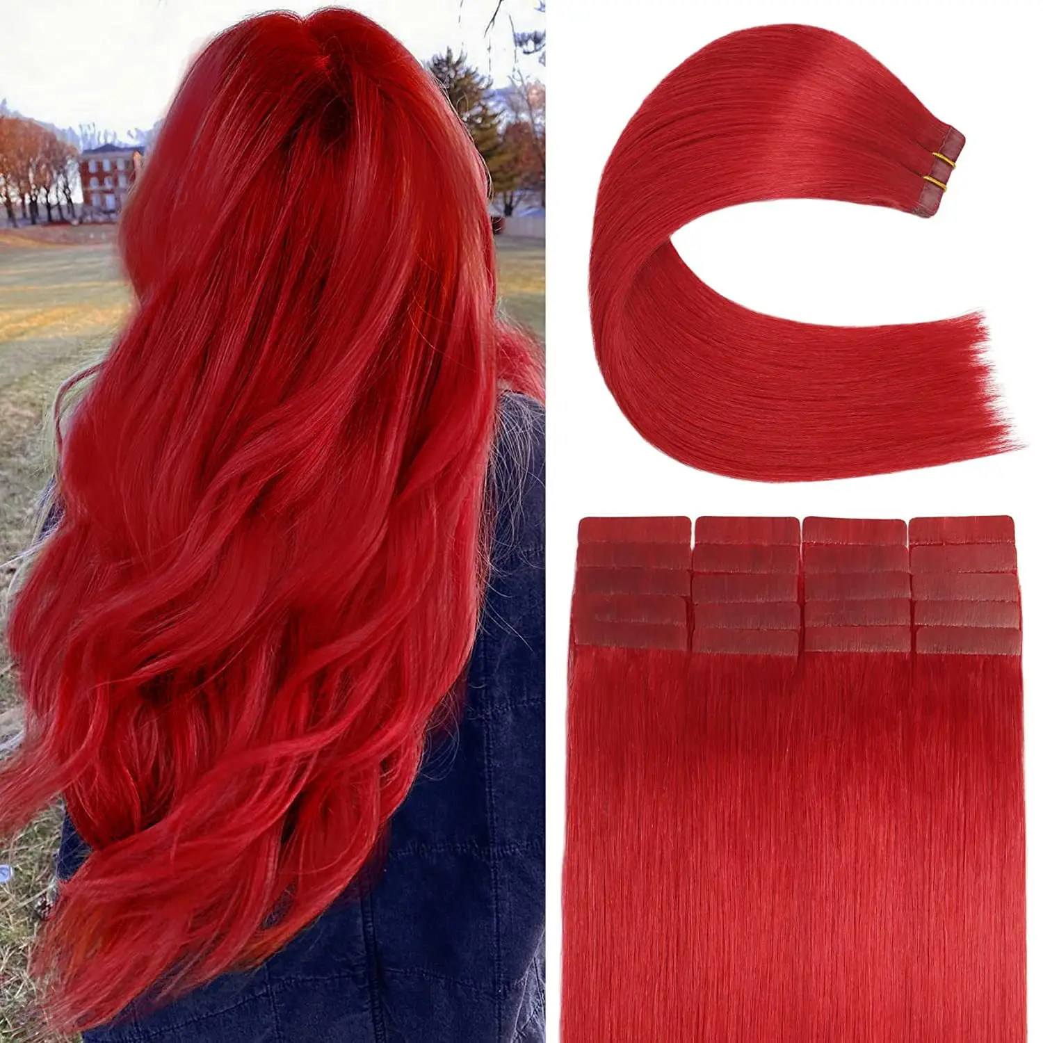 30inch Straight Tape in Hair Extension Red Color Human Hair Straight Seamless Skin Weft For Women Brazilian Remy Hair Extension