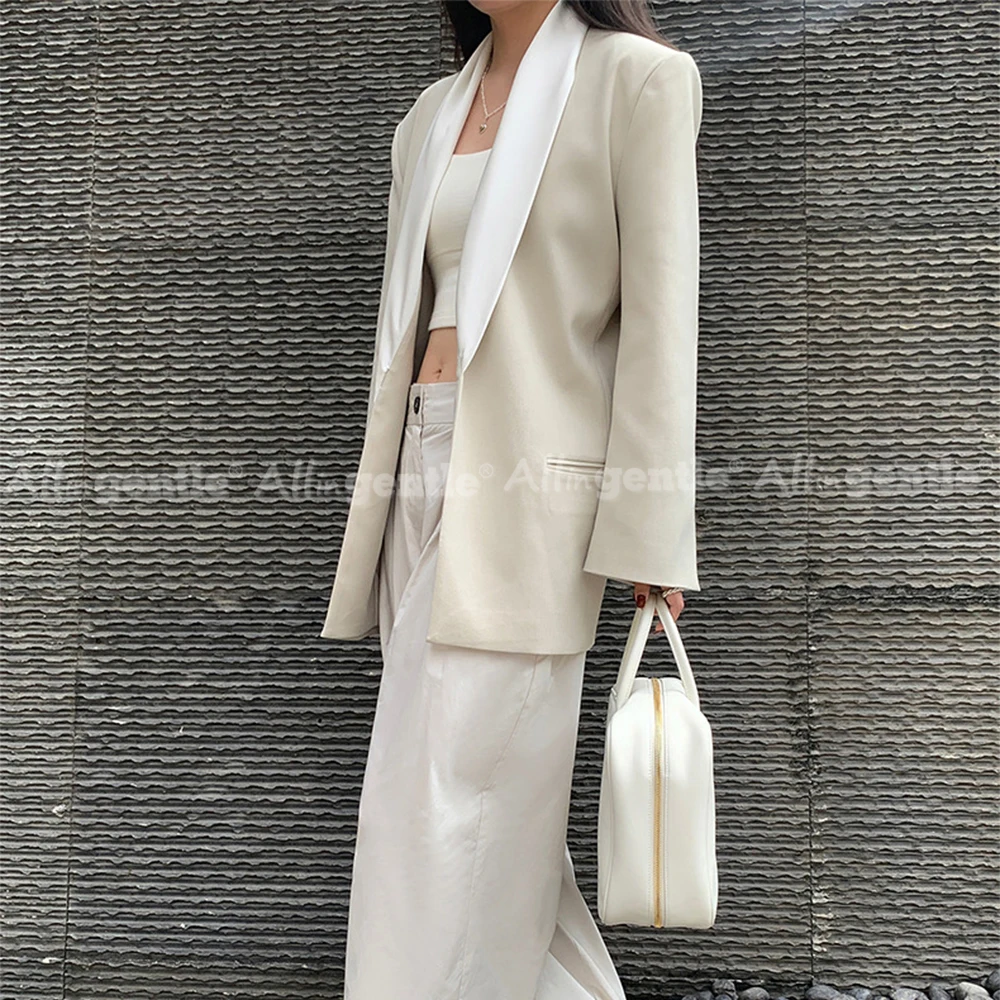 Elegant Notch Lapel Women's Blazer Loose Fit Single Button Workwear Jacket for Daily Business Casual