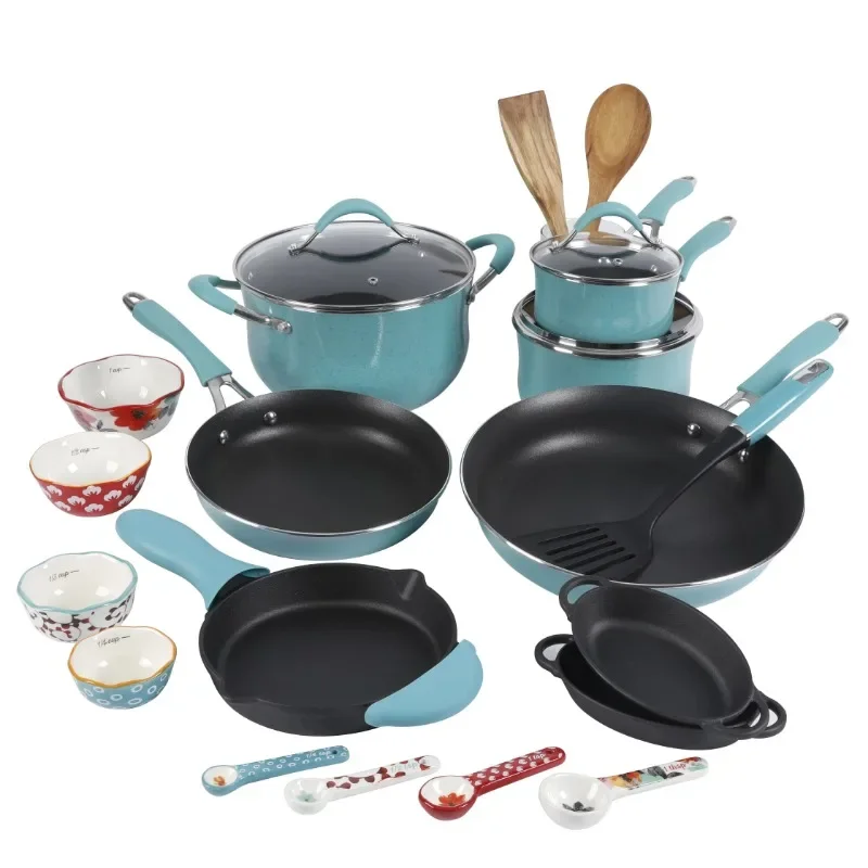 24-Piece Aluminum Cookware Combo Set, Turquoise