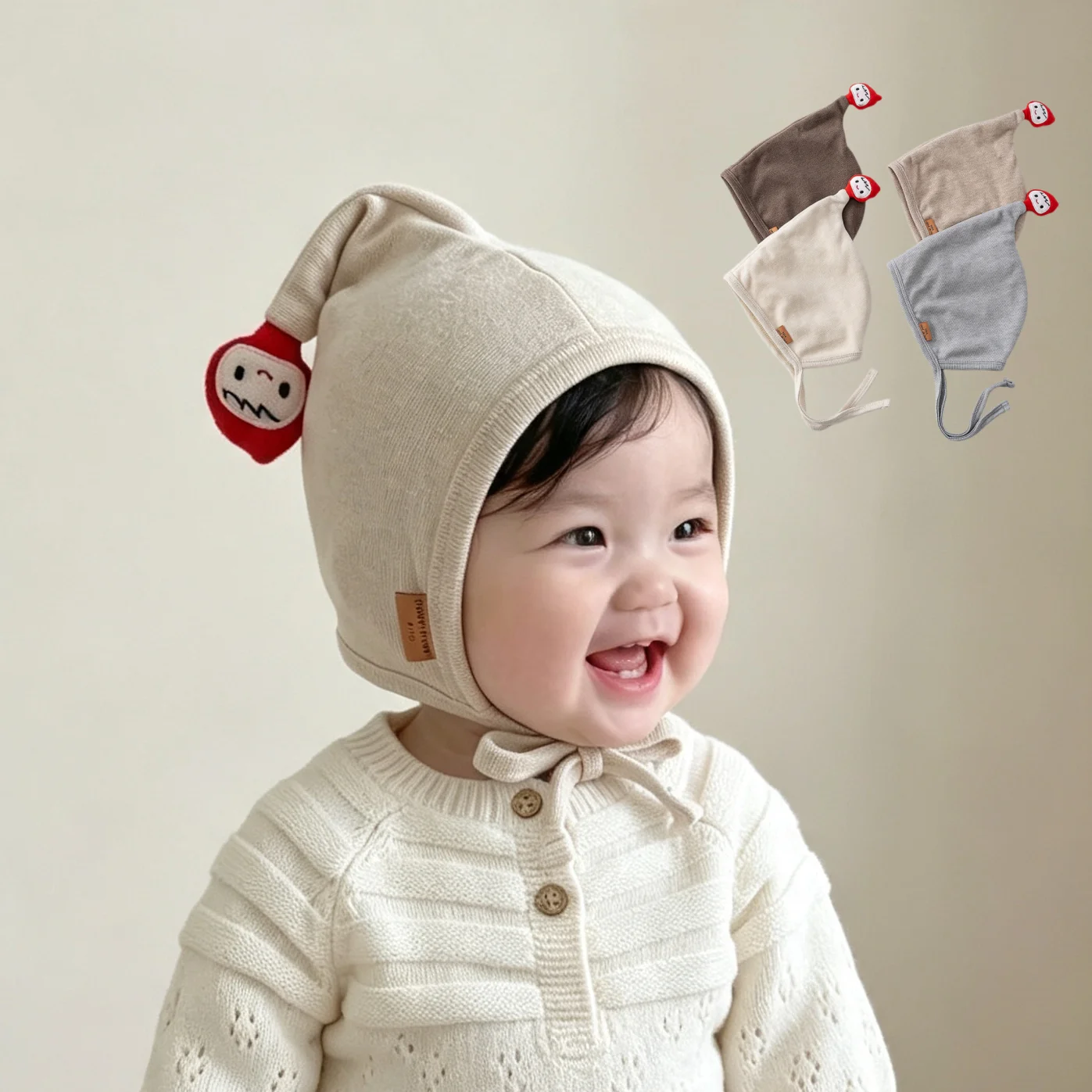 3-18M Autumn Casual Baby Hats Cartoon Solid Color Ear‑flap Hat With Chin Strap for Boys Girls Soft Warm Toddler Beanie Hat